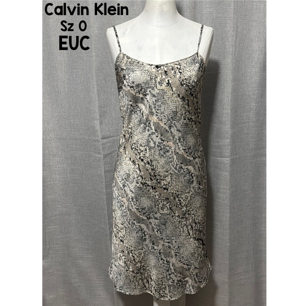 Calvin Klein Sexy Slip Dress-Sz 0-Snake Print-Polyester-Lined-Earth Tones-Satiny